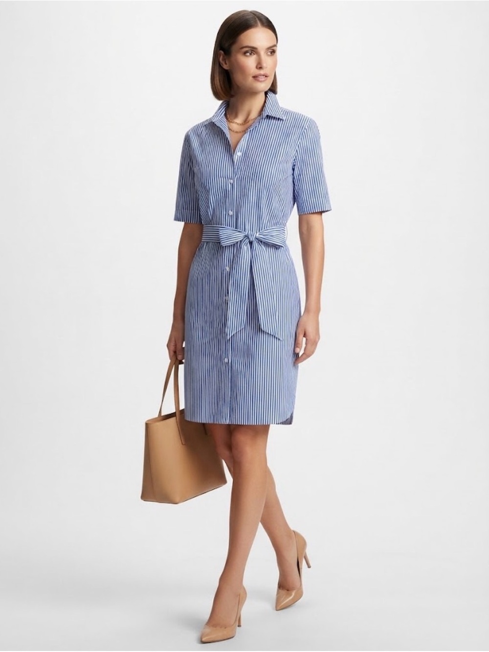 Polo Ralph Lauren Blue White Striped Belted Shirt Dress Size 6 Classic Preppy